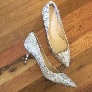 Glittery silver and ivory high heels